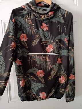 Spiritual Gangster Tropical Floral Pullover Hoodie - Black with Coral & Green